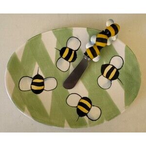 Jill Seale Bee Set Boston Warehouse Whimsy Collection Oval Plate & Spreader